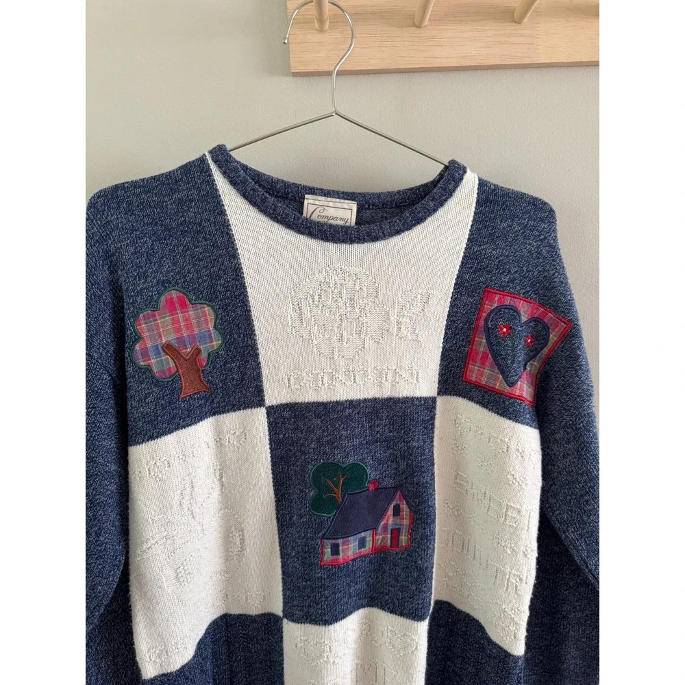 VTG Cottagecore patchwork embroidered sweater